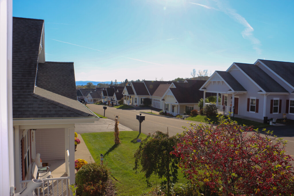 A street lined with several cottages in the Good Shepherd Village at Endwell